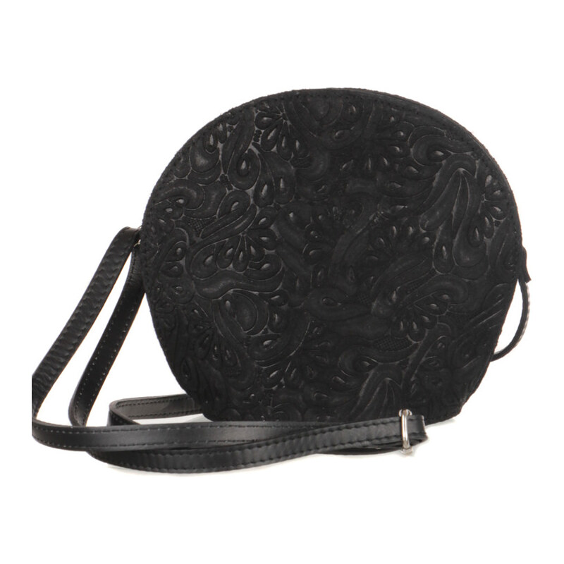 Glara Kožená gulatá kabelka s motívom kvetín 20151085