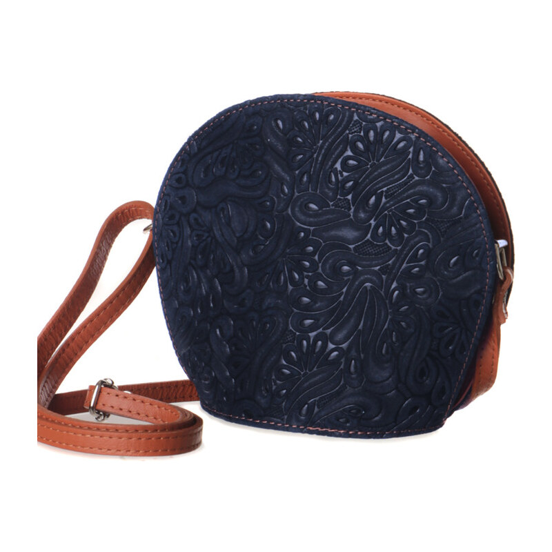 Glara Kožená gulatá kabelka s motívom kvetín 34179403