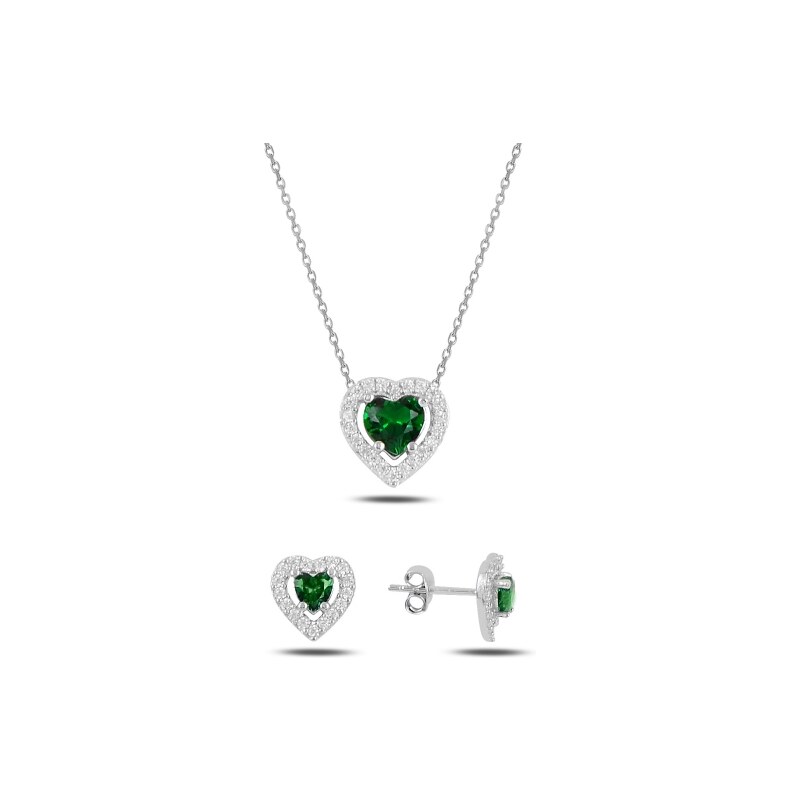 Olivie Strieborná sada SMARAGDOVÉ SRDCE 4356 20035399