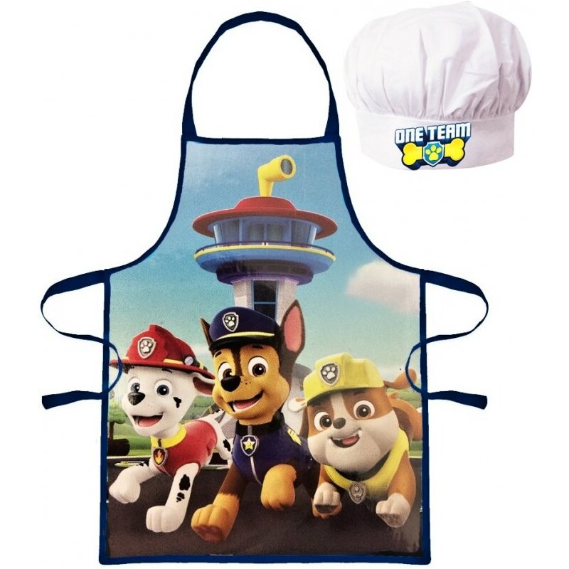 EUROSWAN Detská / chlapčenská zástera s kuchárskou čiapkou Tlapková patrola - Paw Patrol - pre deti 3 - 8 rokov
