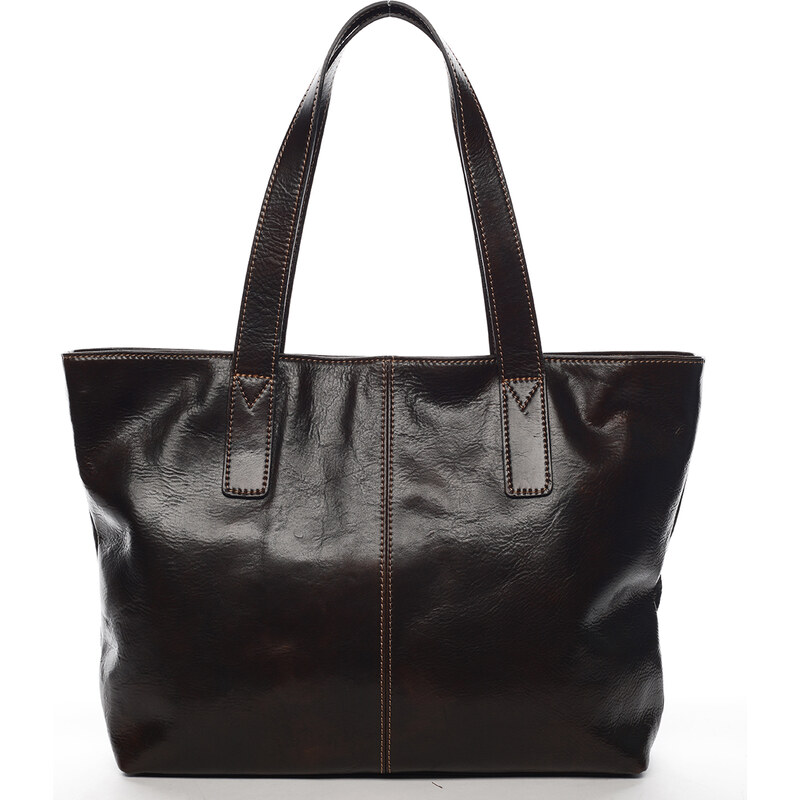 Dámska kožená kabelka do ruky tmavo hnedá - Delami Vera Pelle Gigiana 66113265