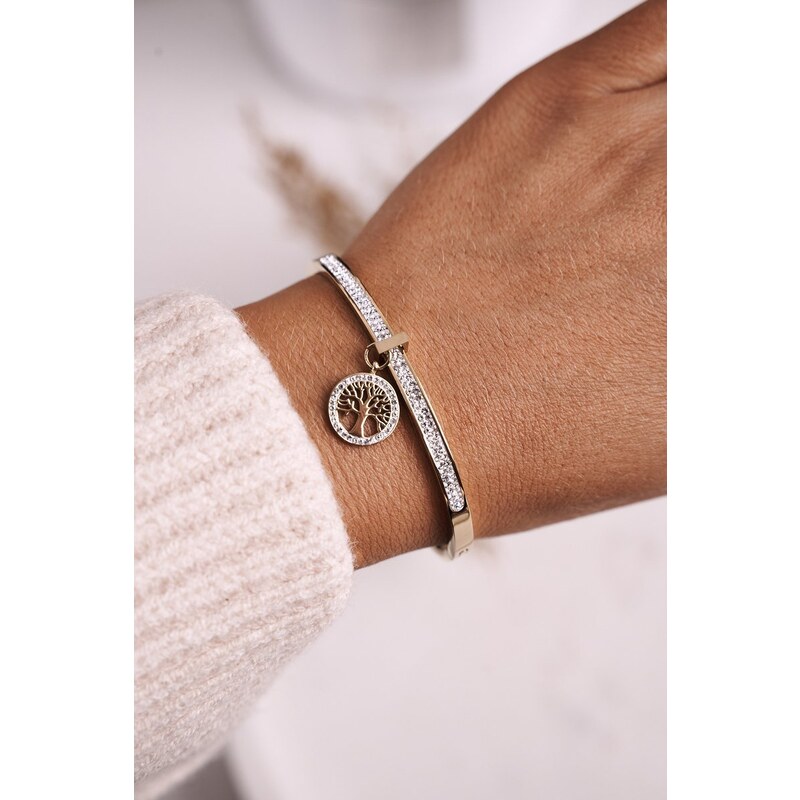 Glam Chic Steel bracelet with cubic zircon Tree of Life Golden Alive 58315150