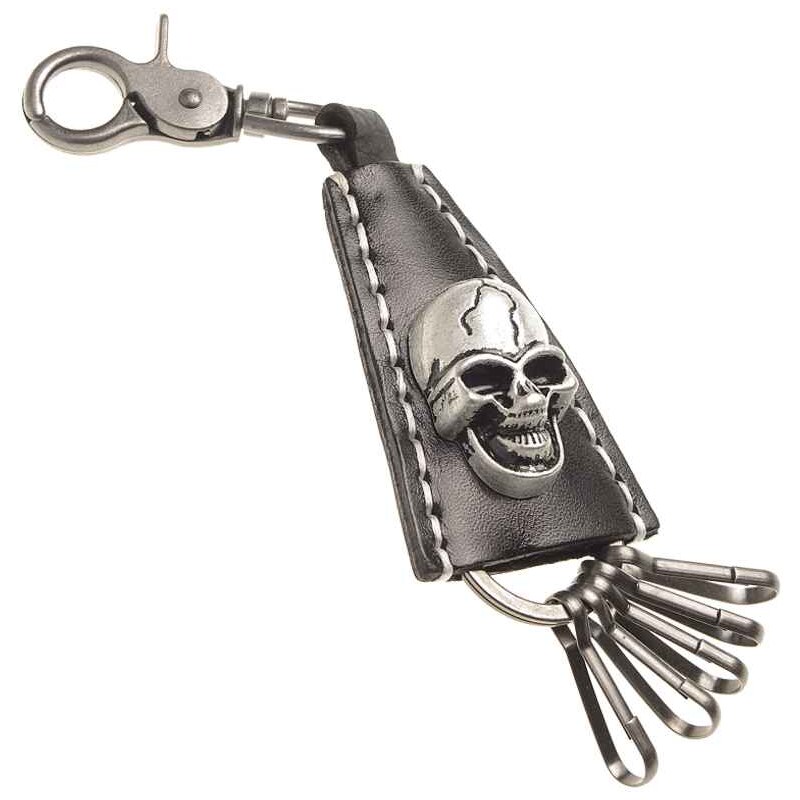 Kožená kľúčenka s kovovým zdobením Lebka 16959306