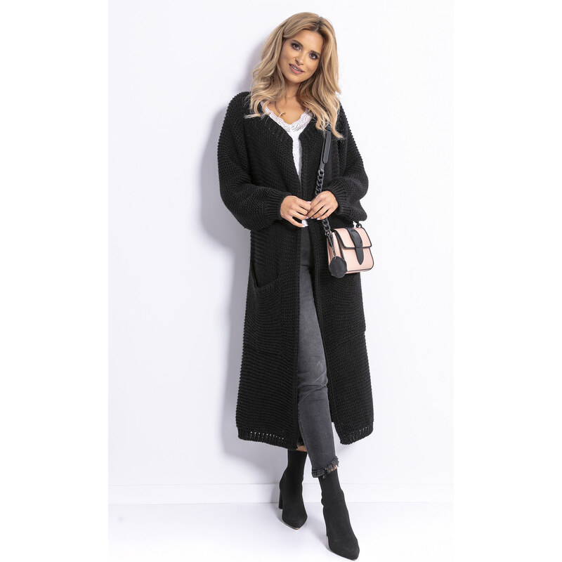 Glara Dlhý vlnený kardigan s vreckami 20150964