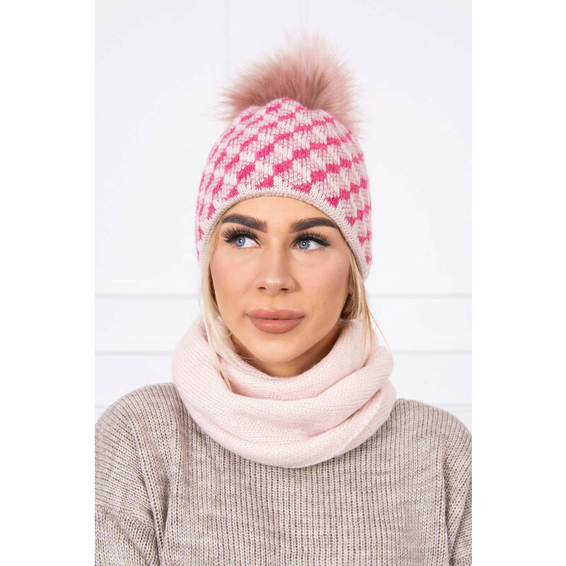 MladaModa Komplet - dámska čiapka s kožušinkovým brmbolcom + komín 20311278