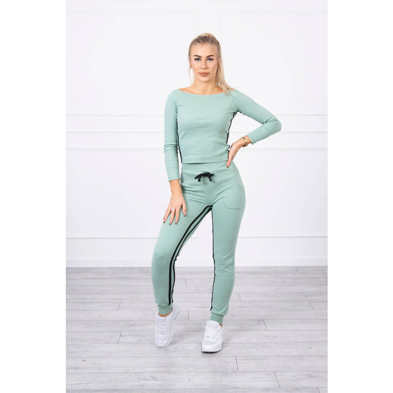 MladaModa Súprava s topom a dvomi prúžkami na boku tmavá mentolová 20311293