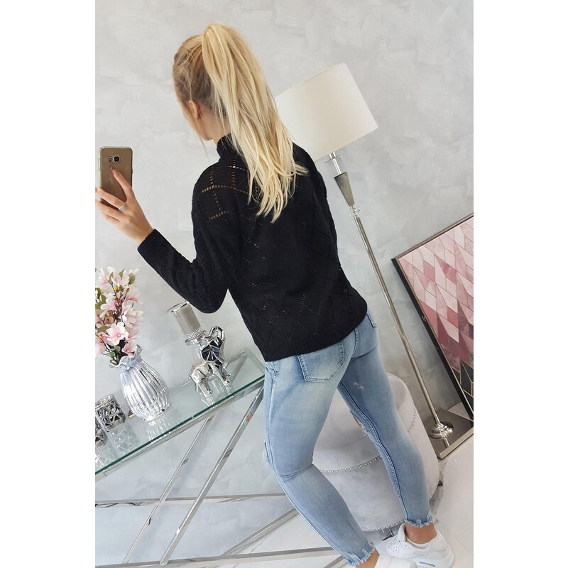 MladaModa Sveter s perforovaným vzorom a stojačikom model 2020-18 20312215