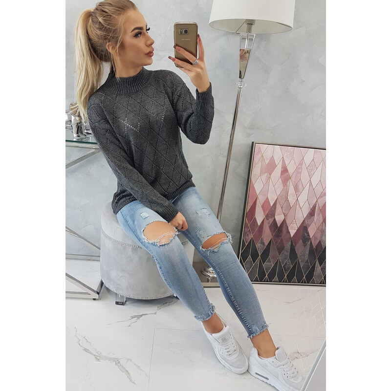 MladaModa Sveter s perforovaným vzorom a stojačikom model 2020-18 20312217