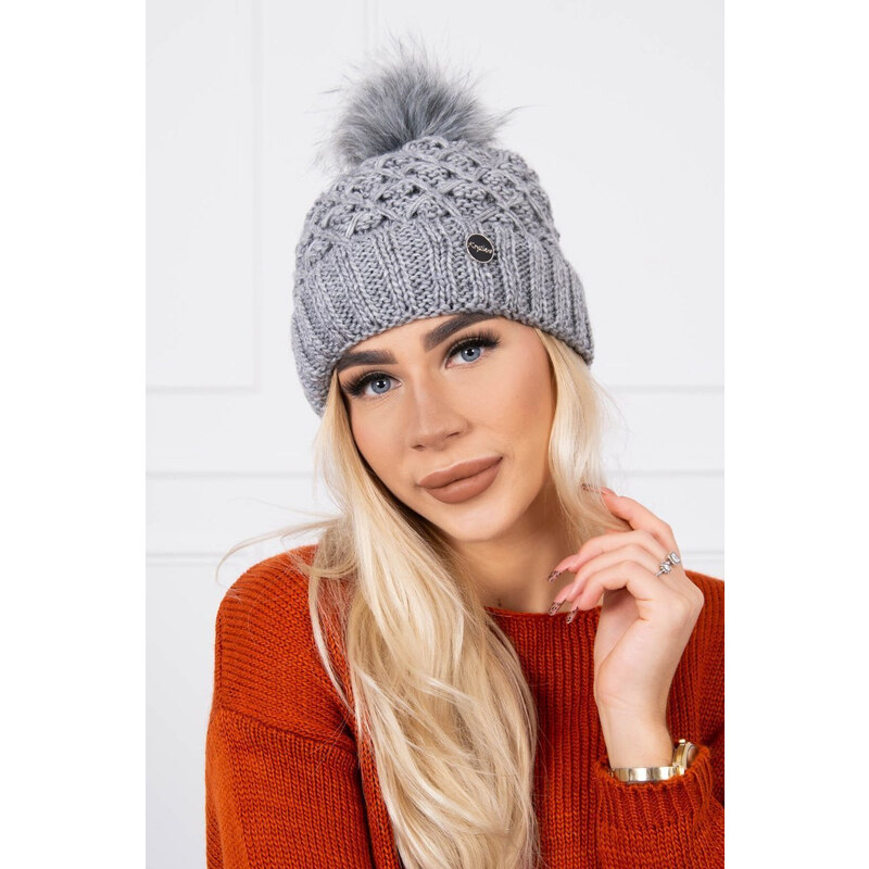 MladaModa Dámska čiapka s kožušinkovým brmbolcom K165 tmavá šedá 20312279