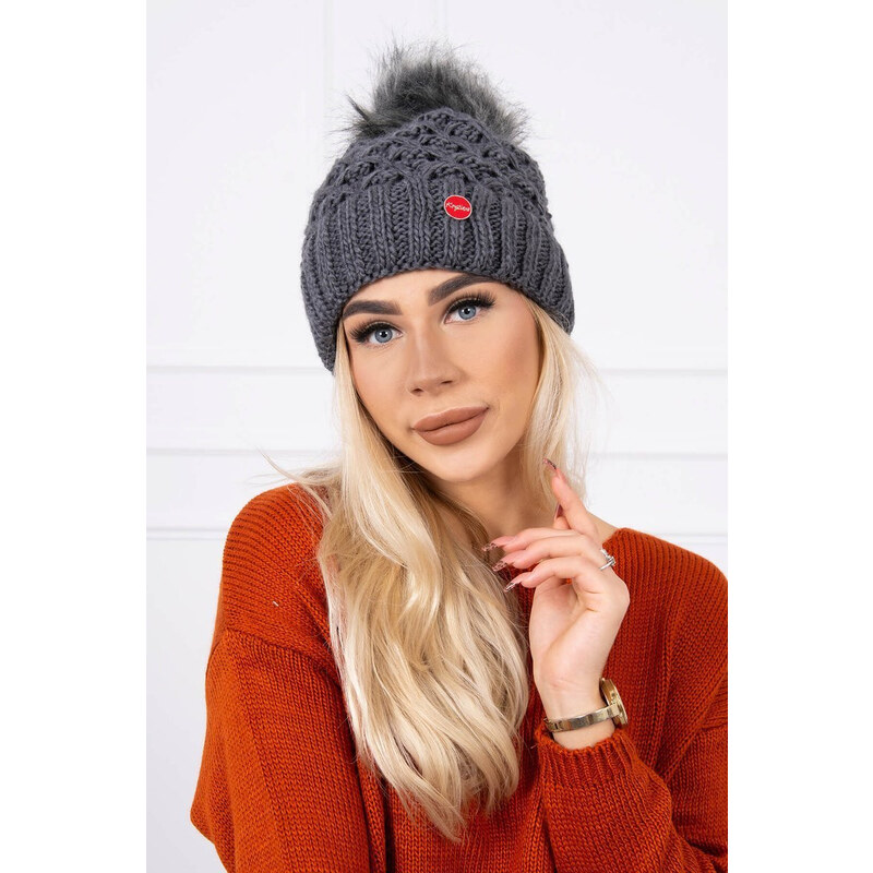 MladaModa Dámska čiapka s kožušinkovým brmbolcom K165 grafitová 20312280