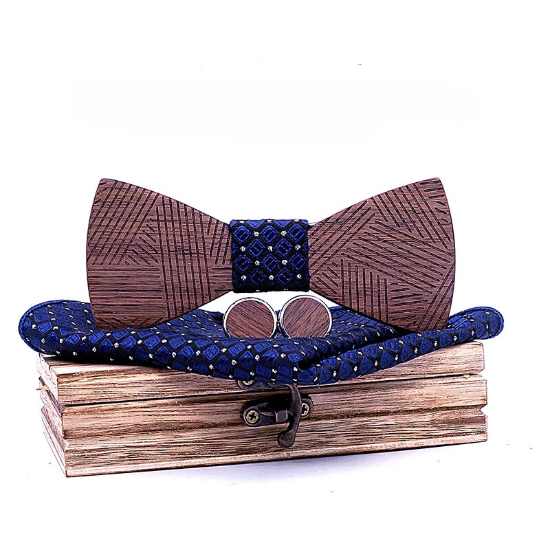 Mahoosive Drevený motýlik s vreckovkou a manžetovými gombíkmi T221-C6 35941838