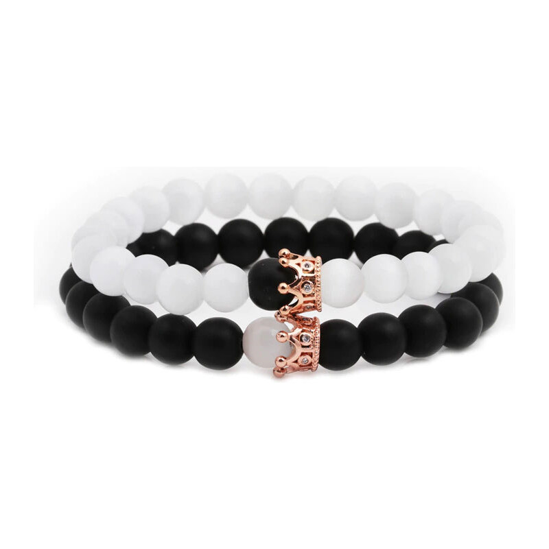 BudNej Náramky pre páry QUEEN CROWN z mačacieho oka a onyxu MN3028 35941827