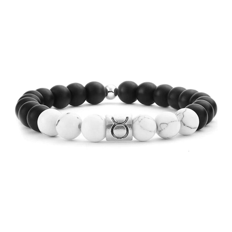 BudNej Minerálny náramok v znamení BÝK z howlitu a onyxu MN1801 35941902