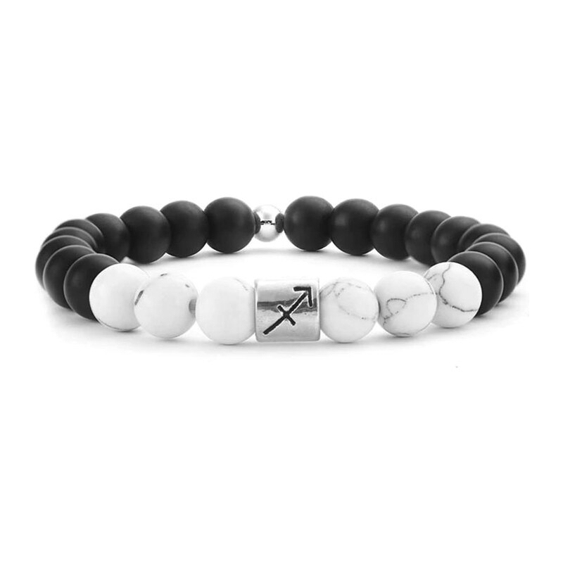 BudNej Minerálny náramok v znamení STRELEC z howlitu a onyxu MN1807 35941908