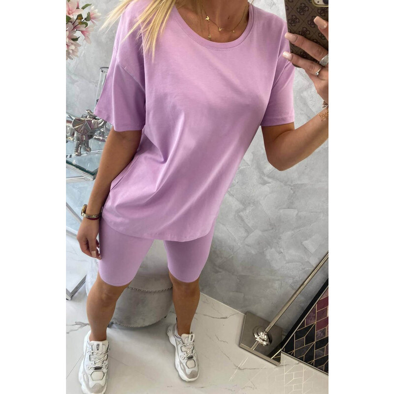 MladaModa Súprava top + krátke legíny model 9099 farba lila