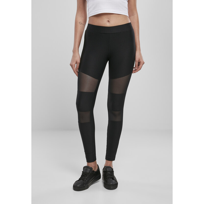 Urban Classics Womens Tech Mesh Rib Leggings - Black 50645754
