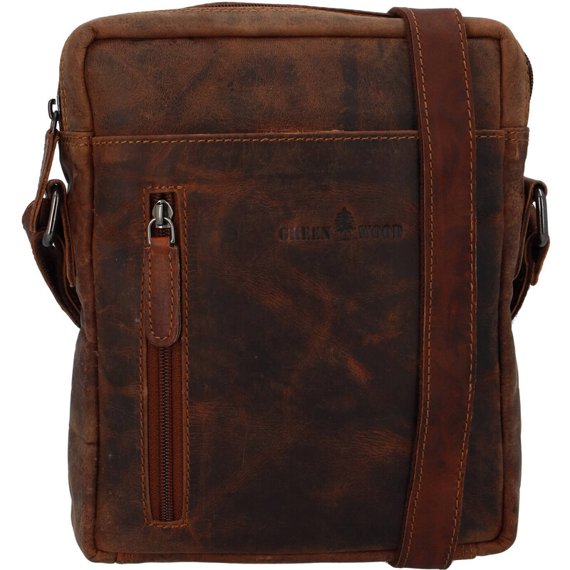 Green Wood Moderná pánska kožená taška Joel Jean, hnedá 65094483