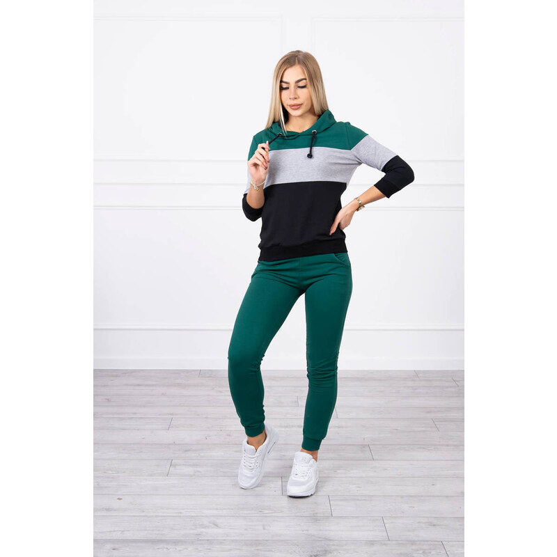 MladaModa Tepláková súprava s mikinou s farebnými pruhmi zelená+šedá 66338111