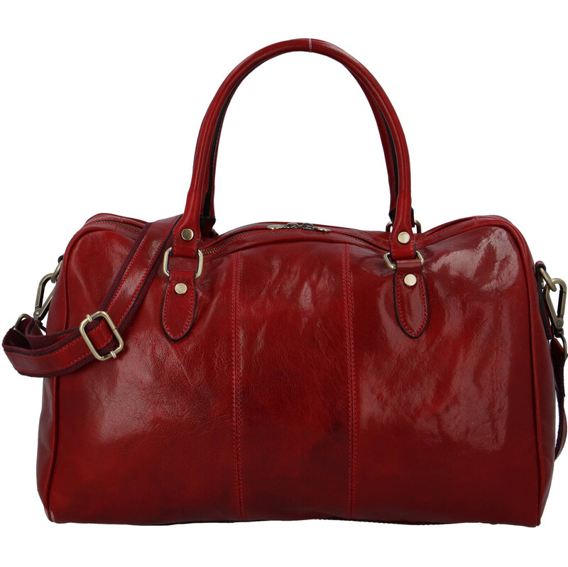 Delami Veľká kožená cestovná taška Čestmír, červená + 66694481