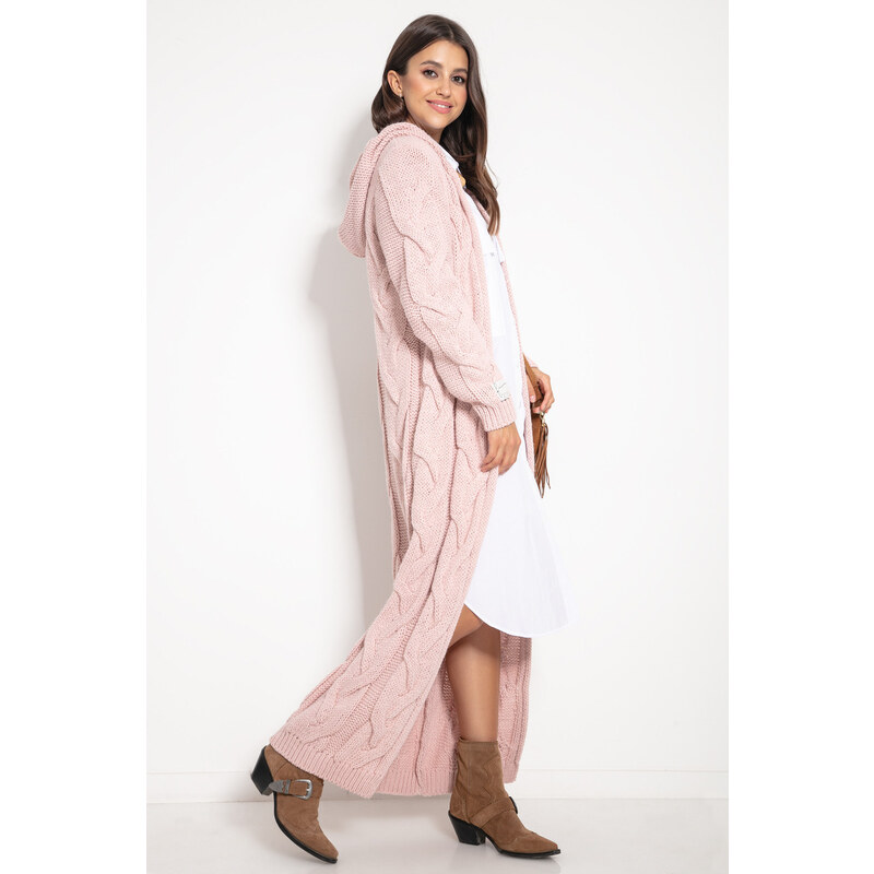 Glara Vlnený dlhý kardigan s kapucňou 20659247