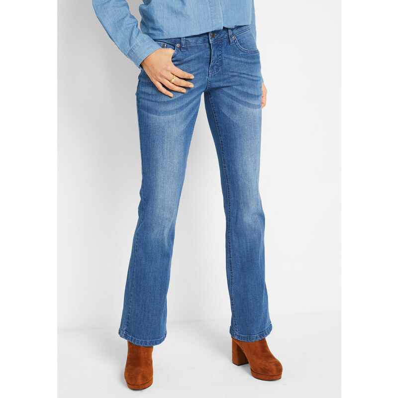bonprix Komfortné strečové džínsy Bootcut, farba modrá 44741687