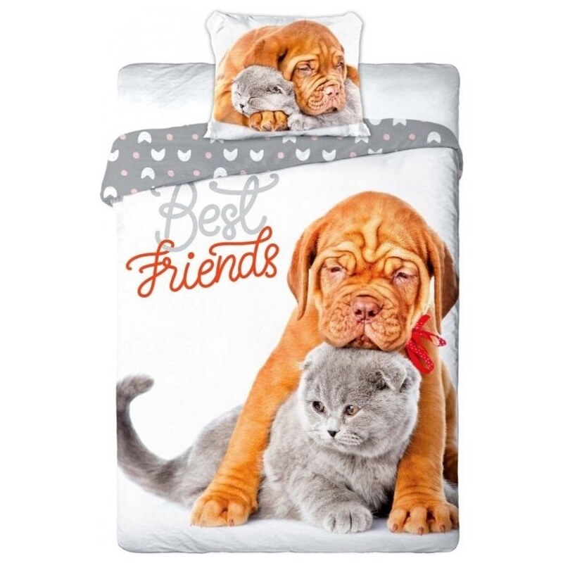 Faro Posteľné obliečky pes a mačka - Best friends - 100% bavlna - 70x90 cm + 140x200 cm