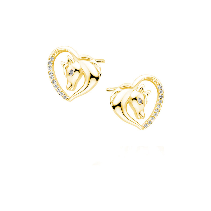 Olivie Strieborné zlátené náušnice KÔŇ V SRDCI 4657 21224217