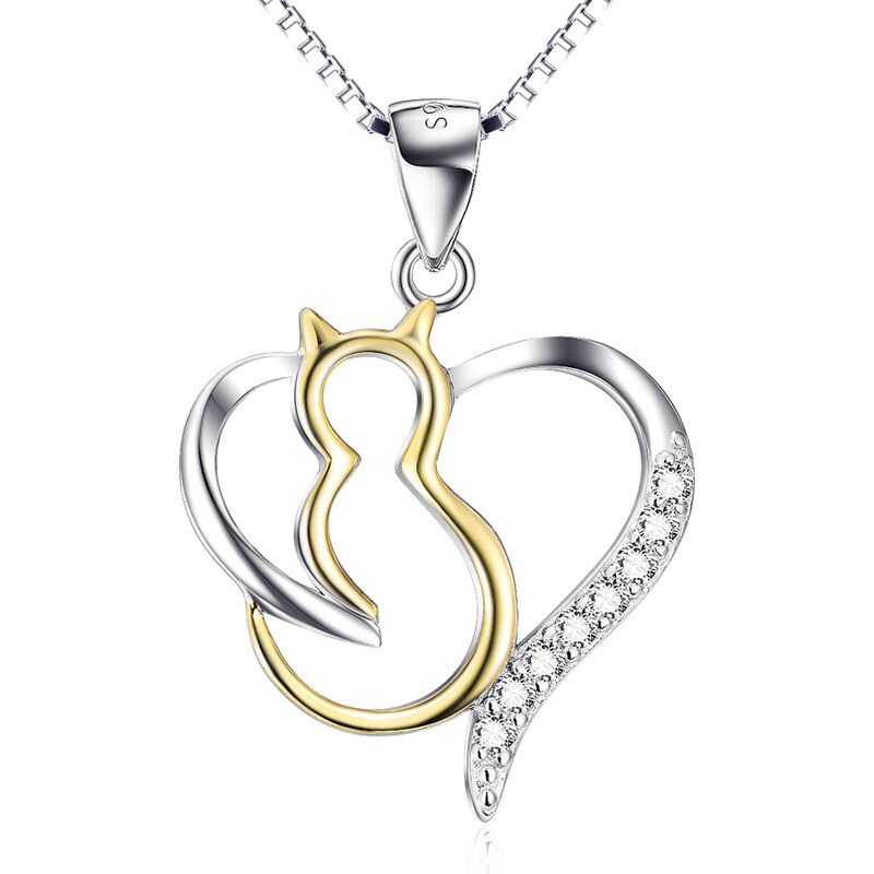 Olivie Strieborný náhrdelník ZLATÁ MAČKA V SRDCI 4696 21224256