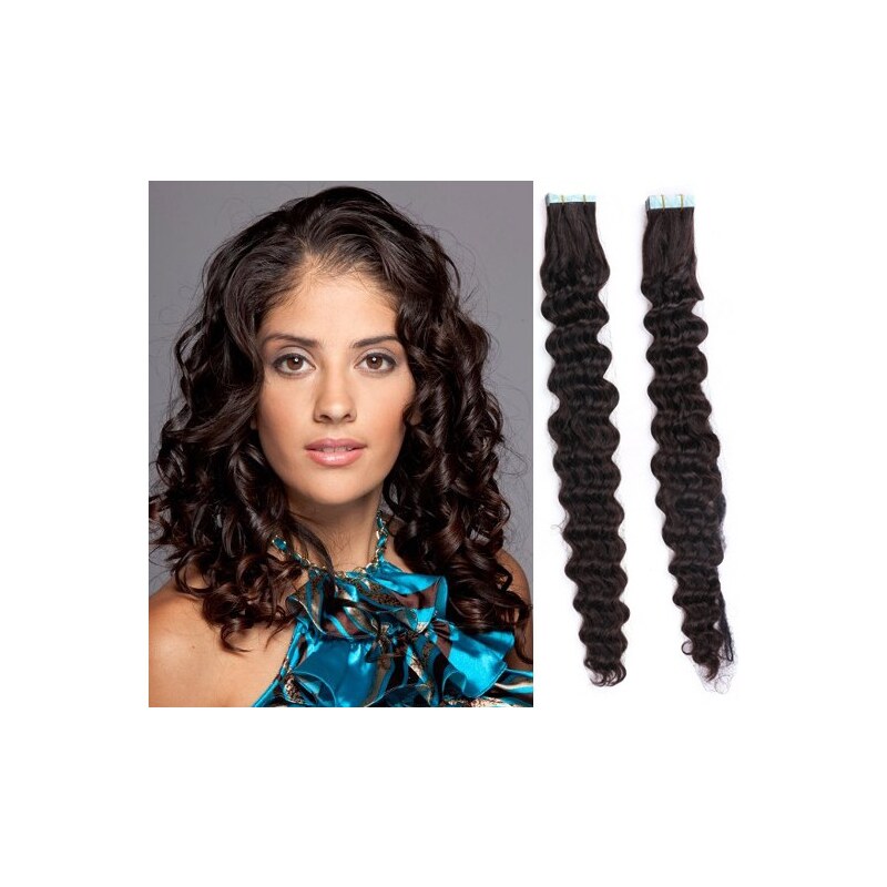 Clipinhair Vlasy pre metódu Pu Extension / Tapex / Tape Hair / Tape IN 50cm kučeravé - prírodné čierne