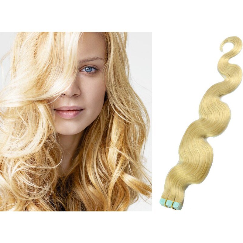 Clipinhair Vlasy pre metódu Pu Extension / Tapex / Tape Hair / Tape IN 50cm vlnité - najsvetlejšia blond