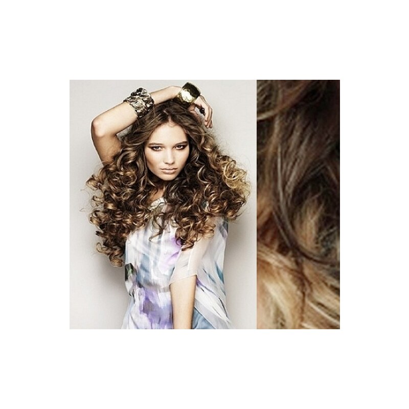 Clipinhair Clip in kučeravé vlasy 100% ľudské REMY 53 cm - tmavý melír 21057332