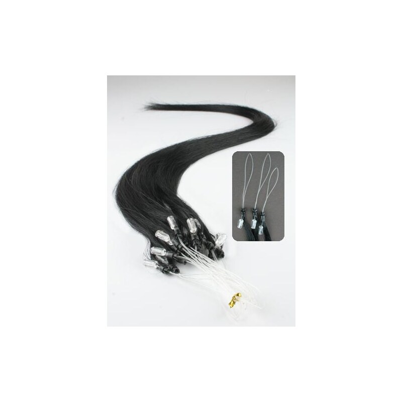 Clipinhair Vlasy pre metódu Micro Ring / Easy Loop / Easy Ring / Micro Loop 40cm - čierne 1 prameň 0,5 gramov