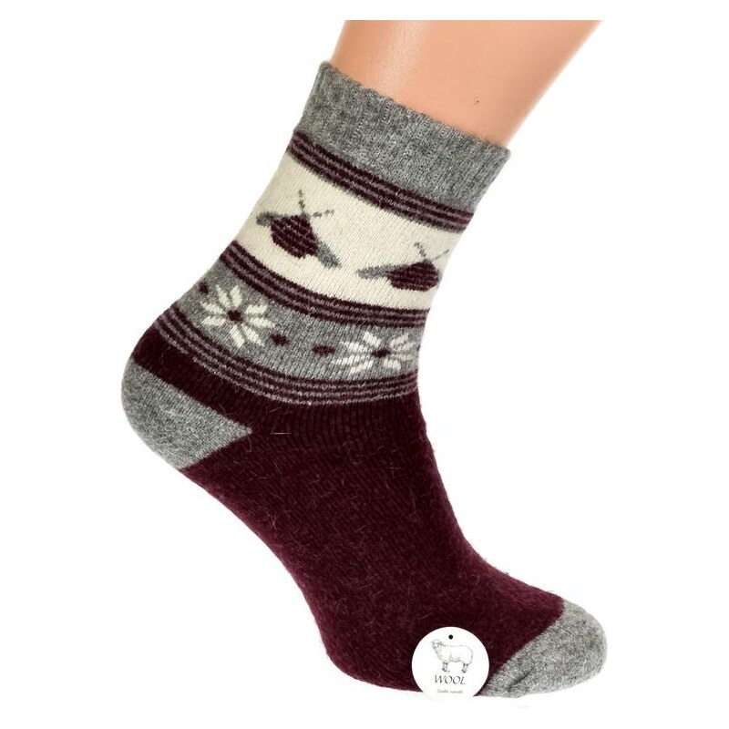 AURA.VIA Termo vlnené bordovo-sivé ponožky W-TER 60142429