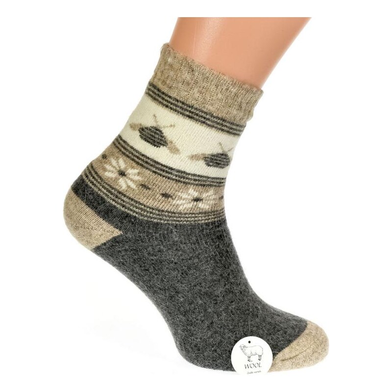 AURA.VIA Termo vlnené sivo-hnedé ponožky W-TER 60142430