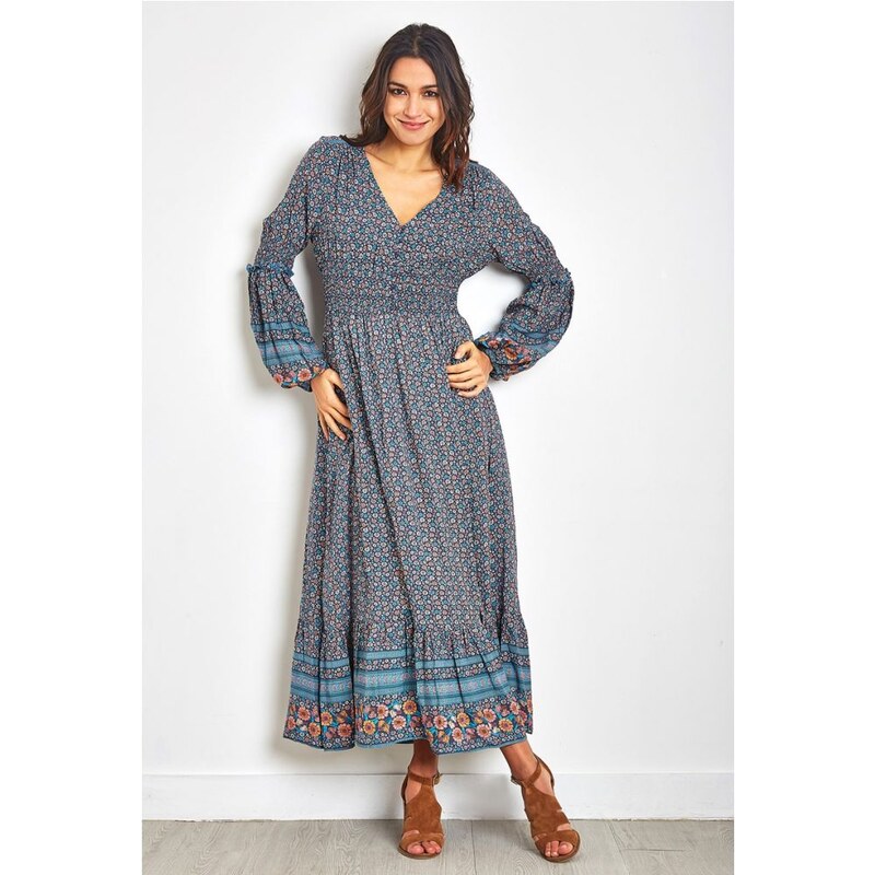 LAST QUEEN Modre Boho Kvetinove Šaty 21252043