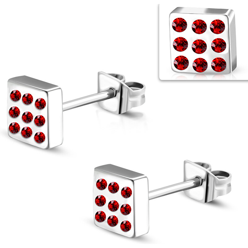 CITY STORM Náušnice z chirurgickej ocele štvorce s červenými očkami 66853763