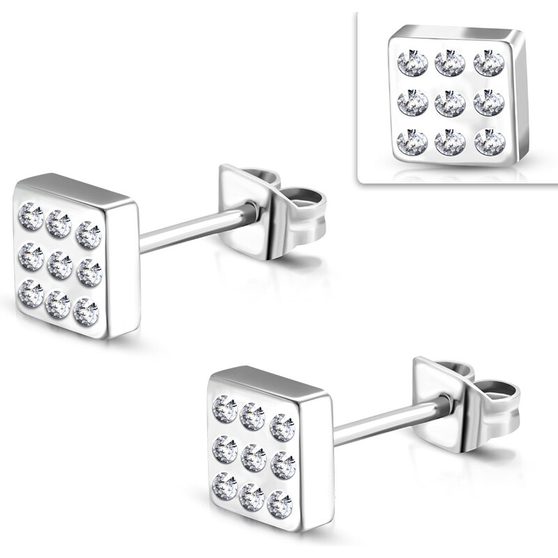 CITY STORM Náušnice z chirurgickej ocele štvorce s čírimi očkami 66853764