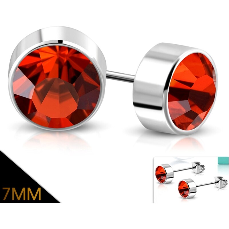 CITY STORM Oceľové náušnice s brúseným červeným očkom - Ruby 66853787