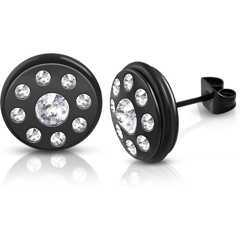 CITY STORM Náušnice z chirurgickej ocele čierne vykladané zirkónmi - 66853710