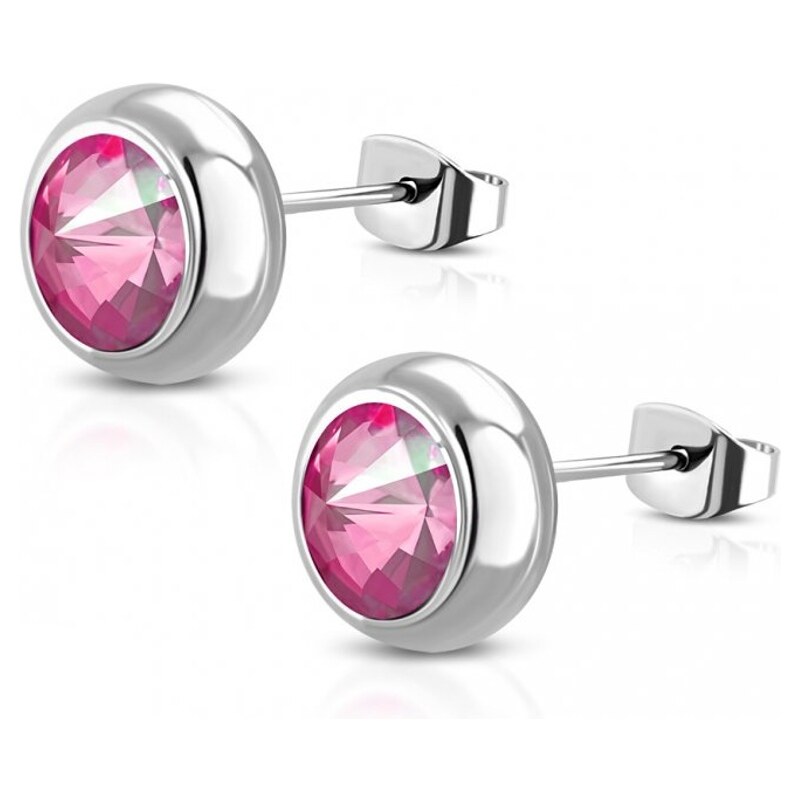 CITY STORM Náušnice puzetové z chirurgickej ocele s ružovým očkom 6 mm 66853656