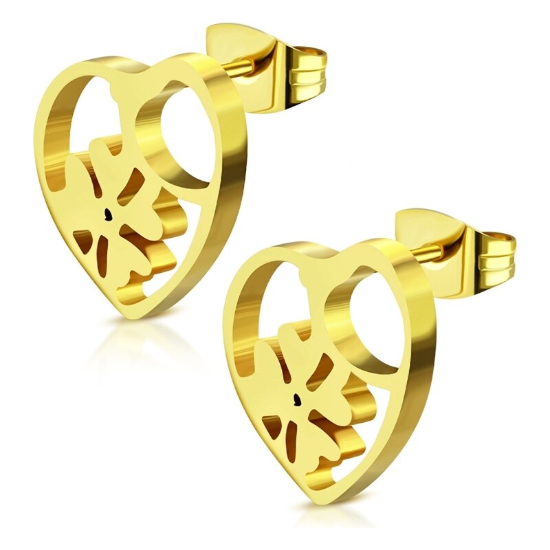 CITY STORM Oceľové náušnice v zlatej farbe v tvare srdiečka so 66853791