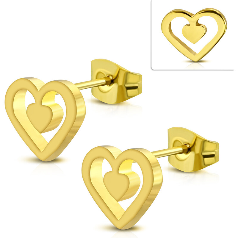CITY STORM Náušnice srdiečkové z chirurgickej ocele v zlatej farbe - 66853684