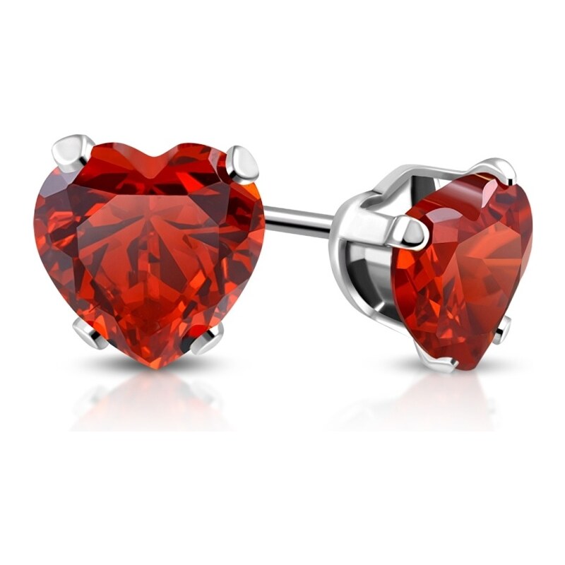 CITY STORM Srdiečkové náušnice z chirurgickej ocele s červeným očkom - 66853794