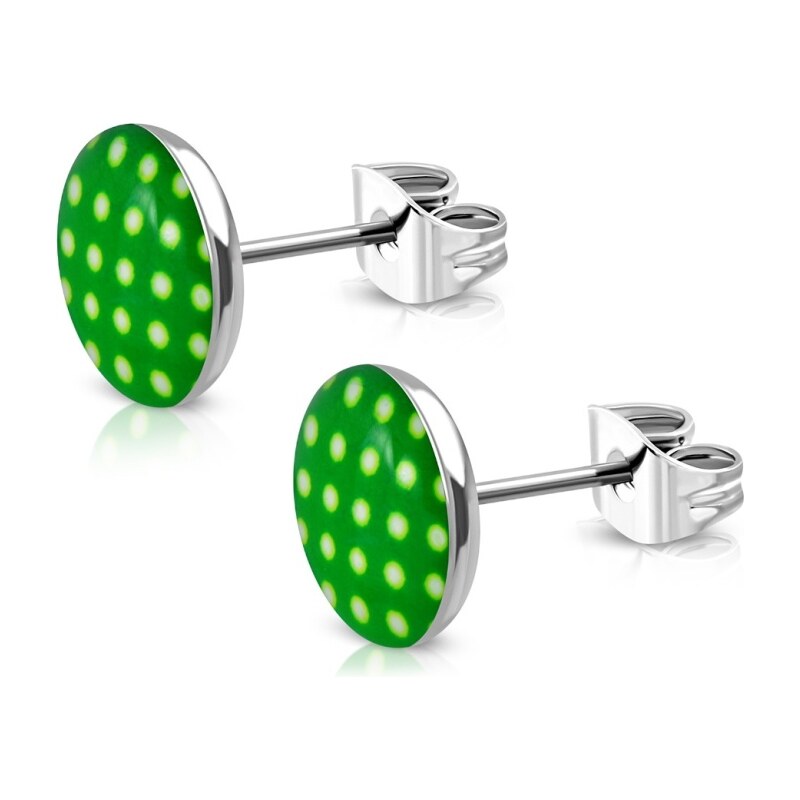 CITY STORM Dámske oceľové náušnice zelené s bodkami Dots 66853585