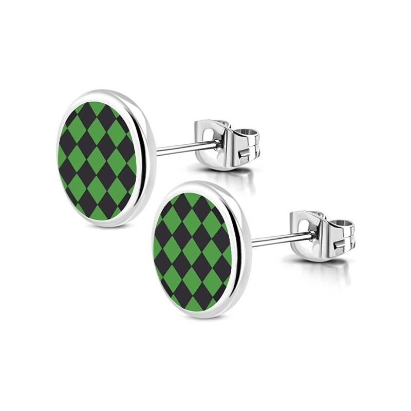 CITY STORM Unisex oceľové náušnice Chess zeleno-čierne 66853799