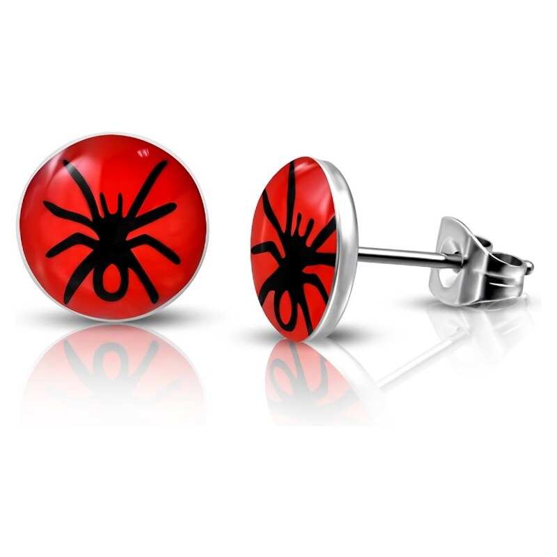 CITY STORM Náušnice z chirurgickej ocele červené s pavúkom 66853708