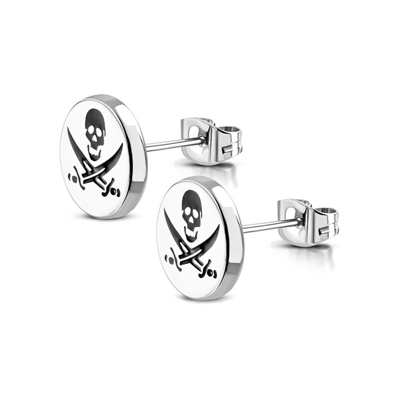 CITY STORM Náušnice z chirurgickej ocele s lebkou a dvoma mečmi 66853744