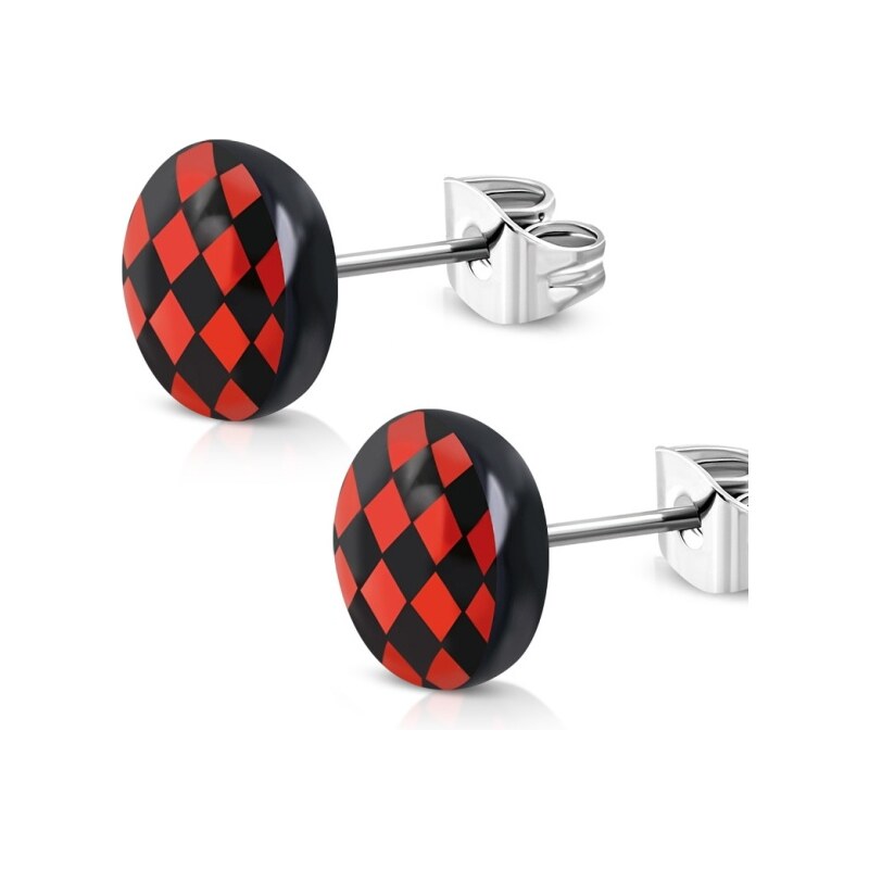 CITY STORM Náušnice z ocele a akrylu Chess čierno-červené 66853784