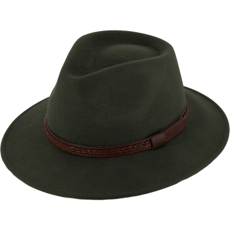 Fiebig - Headwear since 1903 Cestovný klobúk vlnený od Fiebig - zelený s koženou stuhou - širák