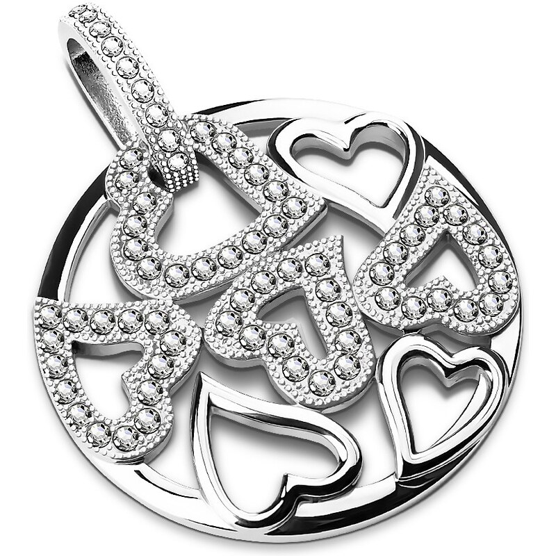 Šperky4U Oceľový prívesok so srdiečkami a zirkónmi OPP1062 21333444